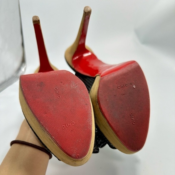 christian louboutin fishnet bow heels size 11.5 - Picture 14 of 14